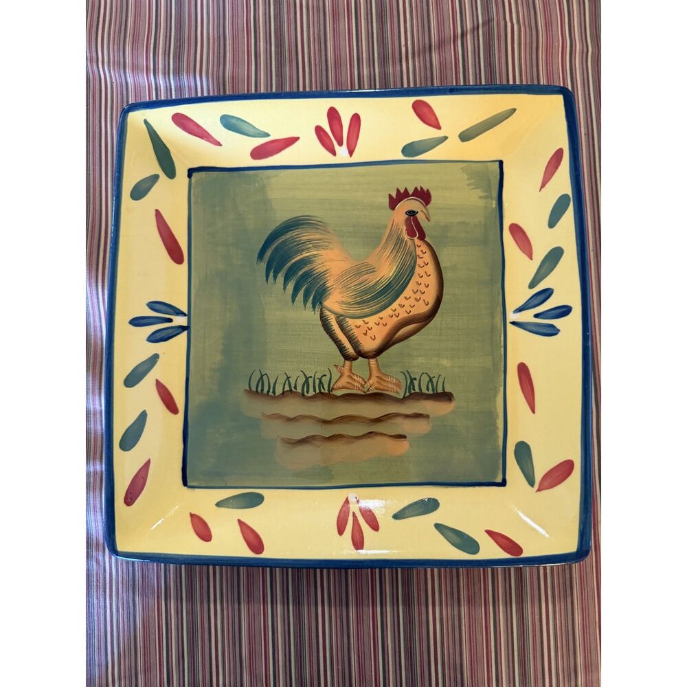 Baum Bros Style Eyes Rooster Dish Square Plate no chips or cracks